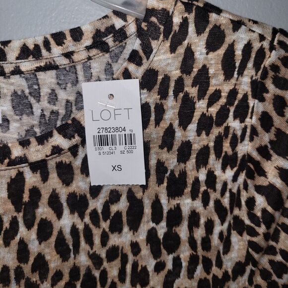 Ann Taylor Loft Linen Cheetah Animal Print Short Sleeve Tshirt Shirt Womens XS - Picture 7 of 11